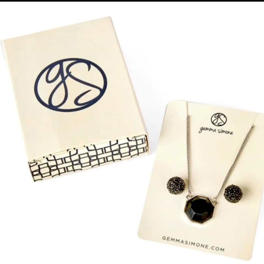 Gemma Simone Silver Necklace + Black Earrings